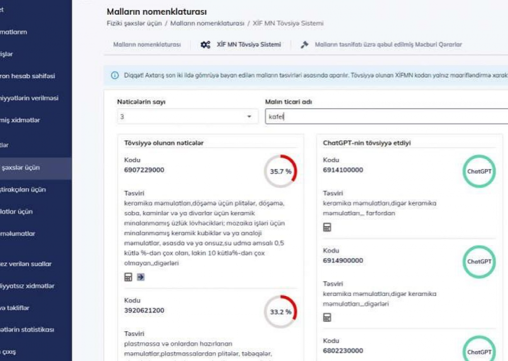 Sahibkarlar malların XİF MN kodunu əvvəlcədən müəyyənləşdirə biləcək